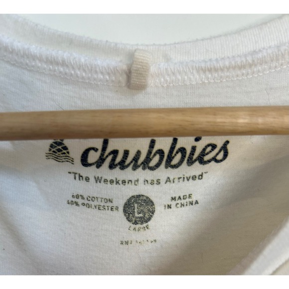 Chubbies Mens Large White Graphic T-Shirt Flamingo Palm Tree Beach The Weekend - Picture 2 of 3